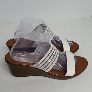 Italian Shoemakers White Silver Sparkly Wedge Sandal Size 10W